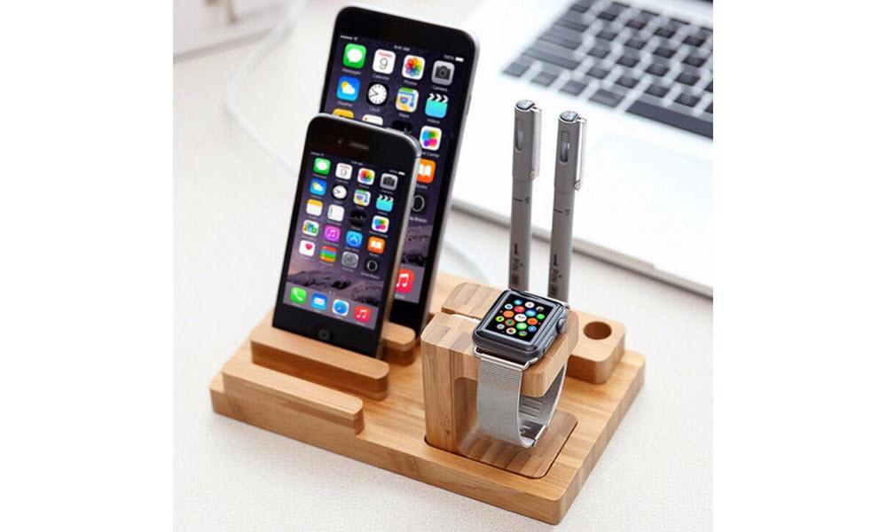Bamboo Apple Watch Desk Organiser