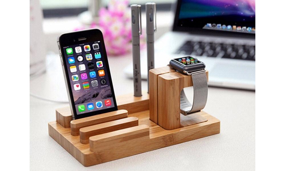 Bamboo Apple Watch Desk Organiser
