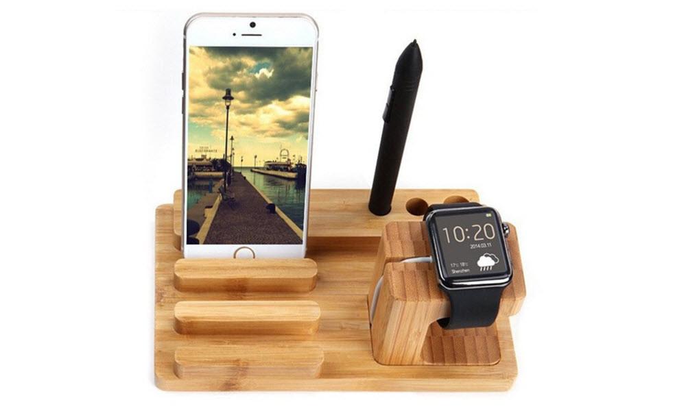 Bamboo Apple Watch Desk Organiser