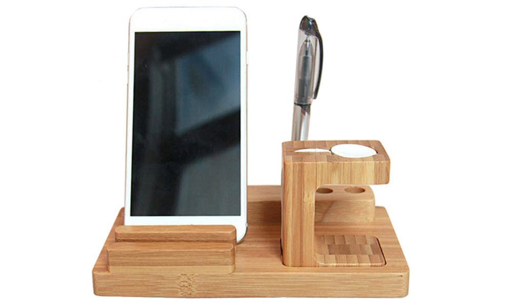 Bamboo Apple Watch Desk Organiser