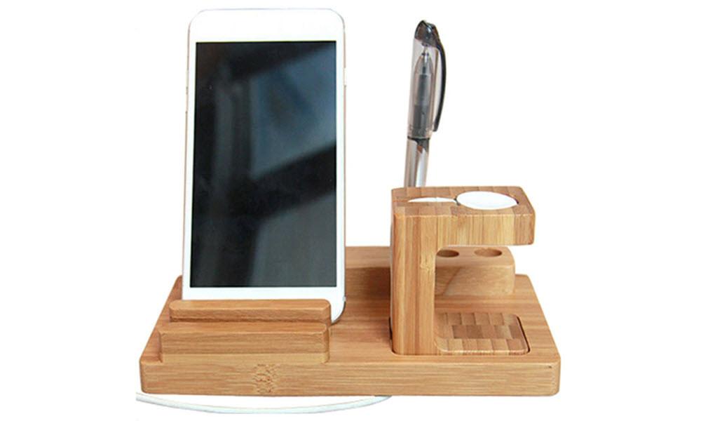 Bamboo Apple Watch Desk Organiser