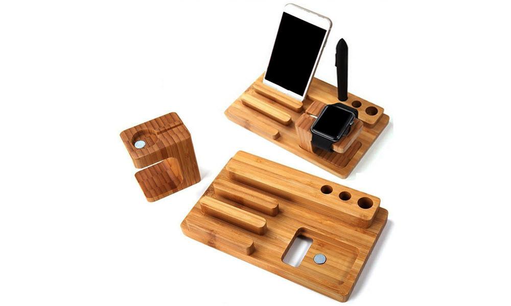 Bamboo Apple Watch Desk Organiser