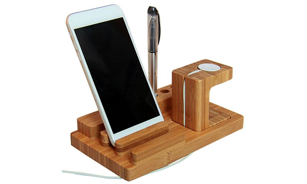 Bamboo Apple Watch Desk Organiser