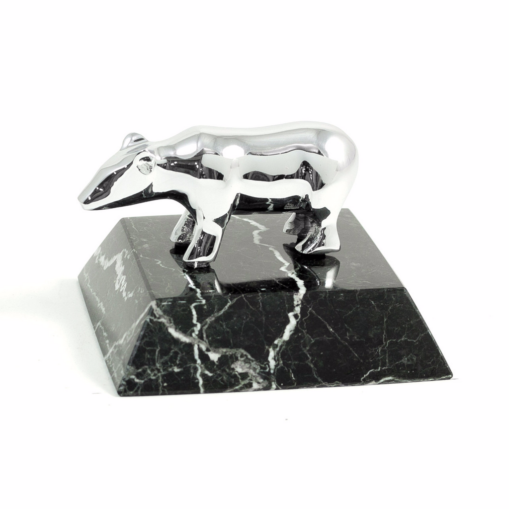 Bey-Berk Bear Paperweight On Black "Zebra" Marble Base